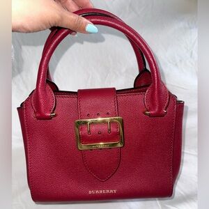 BURBERRY Soft Grain Calfskin Small Buckle Tote Parade Red